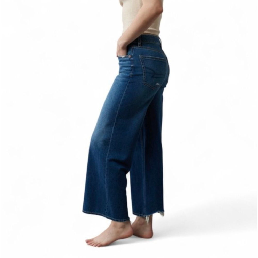 American Eagle Strigid Dark Wash Baggy Wide Leg Jeans 12 Short NWT